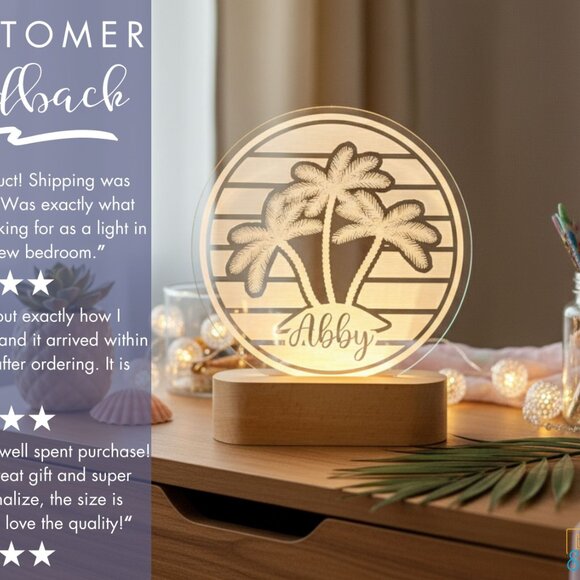 Palm Tree LED Lamp | Personalized Light-Up Name Sign for Beach & Island Lovers - Picture 7 of 8